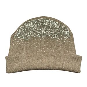 Women’s Tan Beanie with Rhinestone Accents